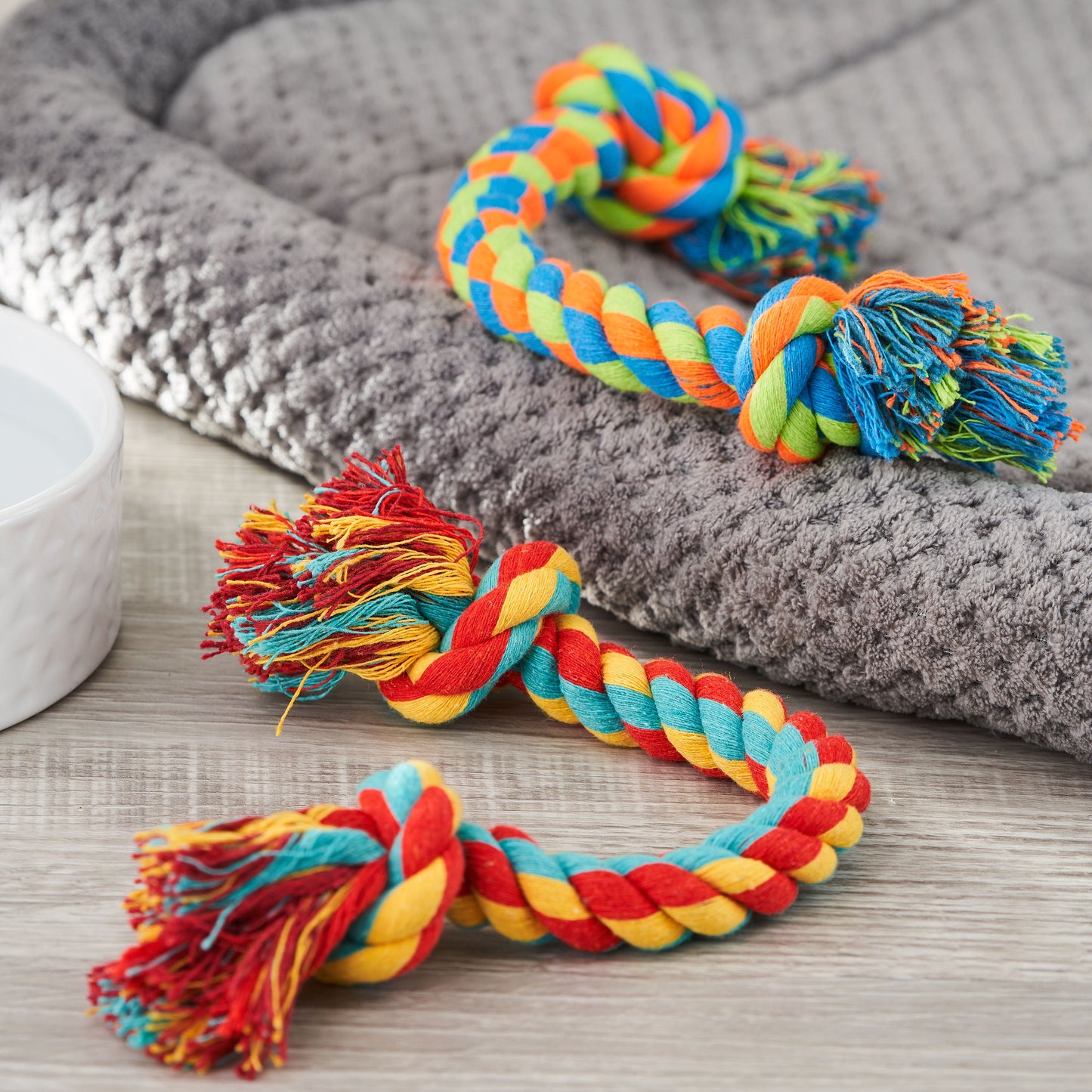 (4 Pack)  Tug Buddy Braided Rope Chew Dog Toy, Multicolor, Level 1 for Light Chewing