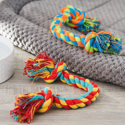 (4 Pack)  Tug Buddy Braided Rope Chew Dog Toy, Multicolor, Level 1 for Light Chewing