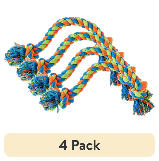 (4 Pack)  Tug Buddy Braided Rope Chew Dog Toy, Multicolor, Level 1 for Light Chewing