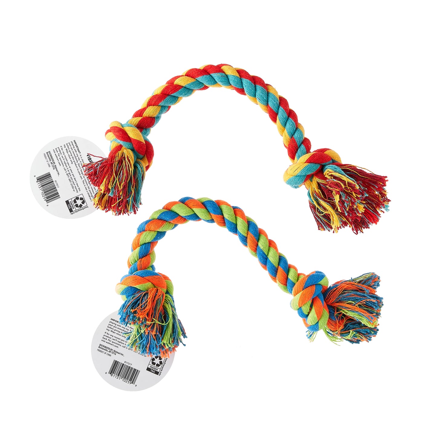 (4 Pack)  Tug Buddy Braided Rope Chew Dog Toy, Multicolor, Level 1 for Light Chewing