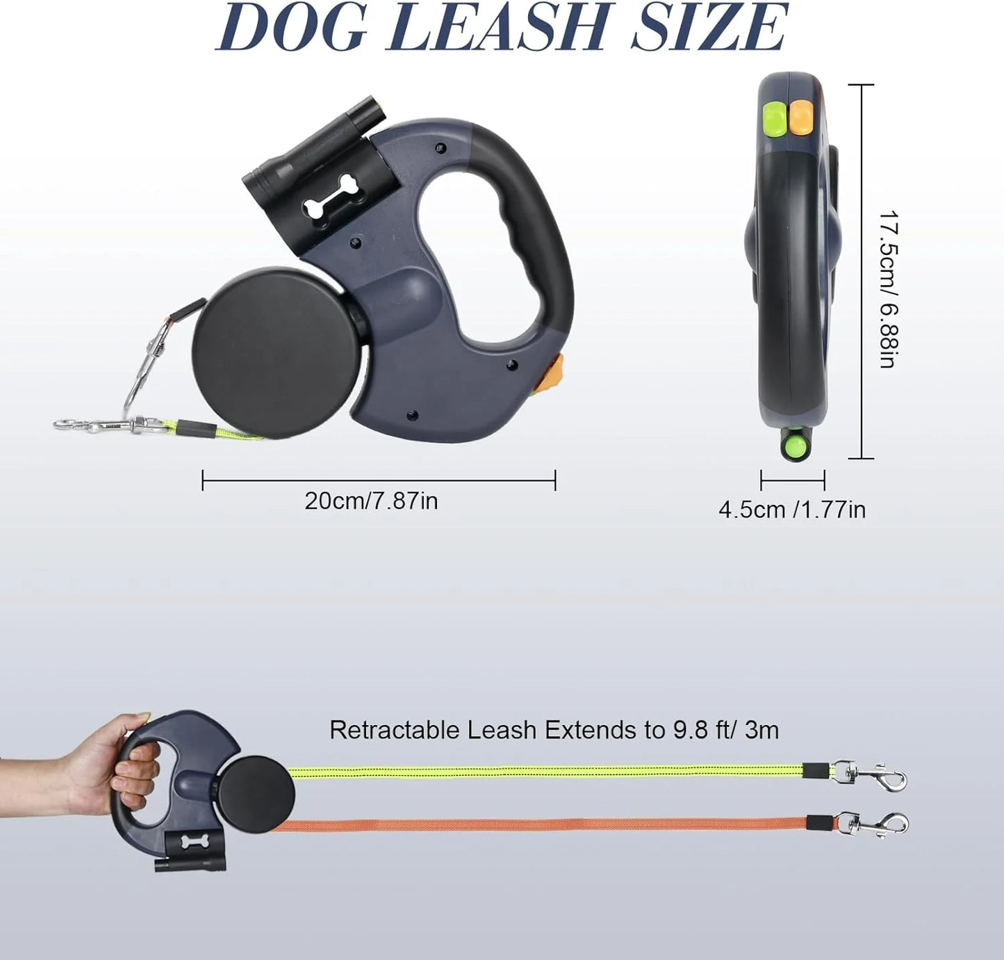 Dual Pet Leash Retractable Reflective Lead 360 Swivel Double Dog Walking Leash