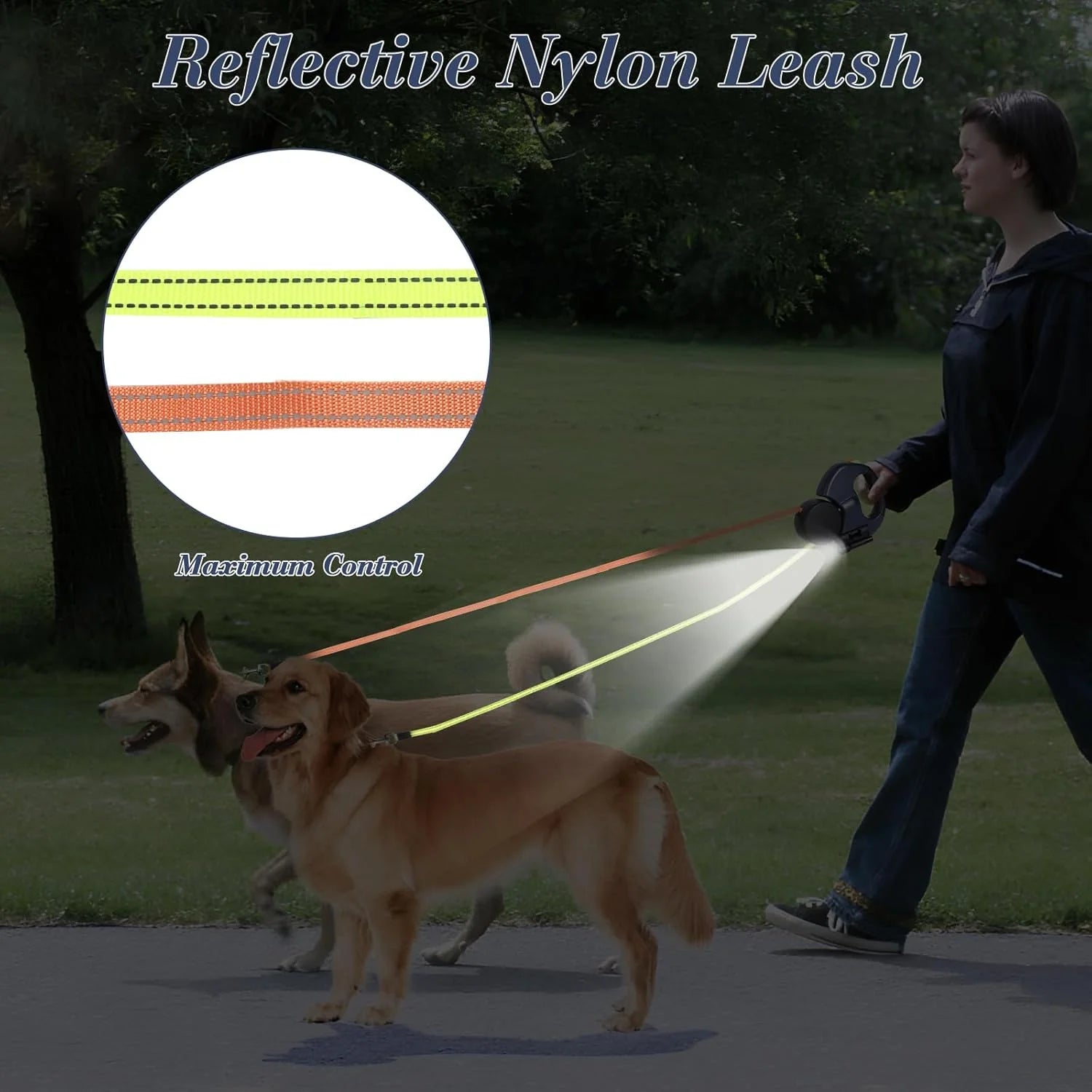 Dual Pet Leash Retractable Reflective Lead 360 Swivel Double Dog Walking Leash